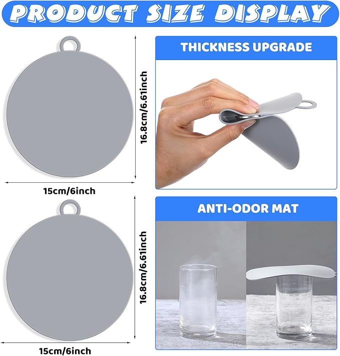 Yinkin 6 Pcs Drain Covers to Keep Bugs Out Silicone Shower Floor Tub Stoppers Bathtub Drain Stoppers Sewer Anti-Odor Mats Deodorizing Plugs for Bathroom(6 x 6 Inch,Round,Grey) - Image 2