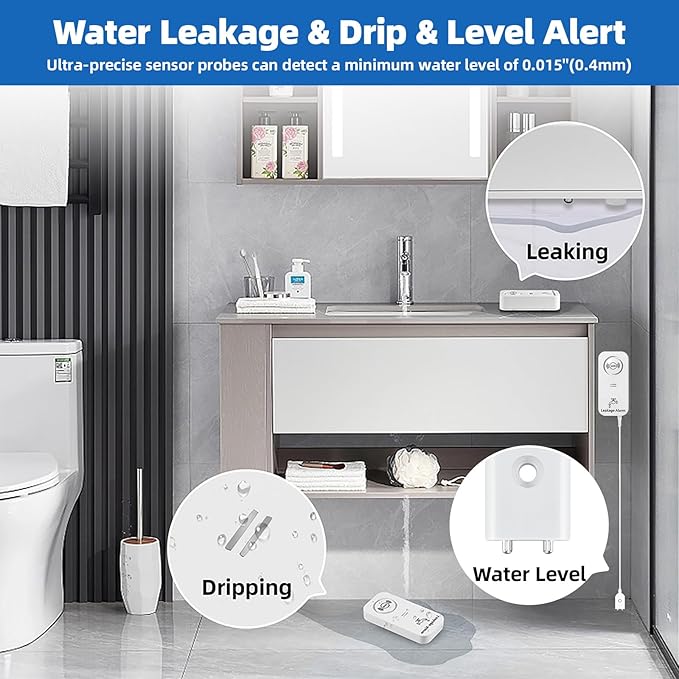 Water Leak Detector 5 Pack, 90dB Water Sensor Alarm for Home, Kitchen, Basement, Pipe and Faucet Leak Detection, Water Alarm with Extension Cable Sensor Probes(Cannot Connect to Wi-Fi Directly) - Image 2