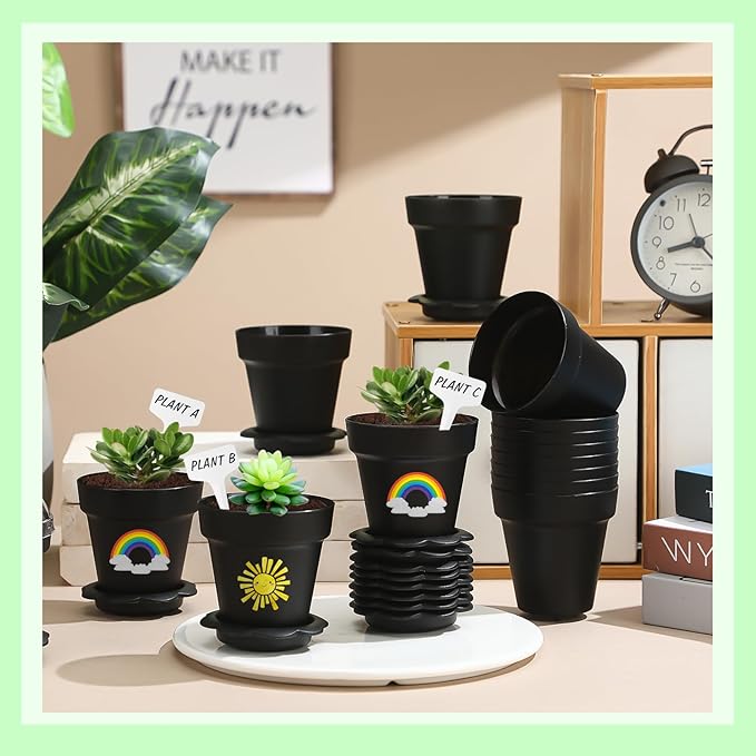 30 Pcs Plant Nursery Pots with Humidity Dome 2.95'' Small Plant Pots Plastic Gardening Container Planter Starter Seed Starting Trays for Seedlings Succulents with 30 Pcs Labels(Black) - Image 4