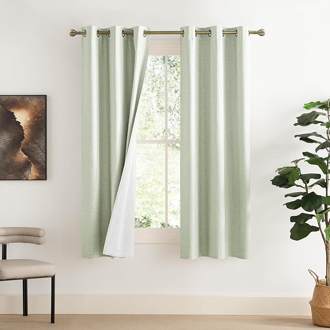 NICETOWN Sage Green 100% Blackout Linen Texture Curtains 72 inches Long 2 Panels for Boy's Room, Thermal Insulated Full Blackout 2-Layer Lined Drapes, Energy Efficiency Window Draperies by NICETOWN