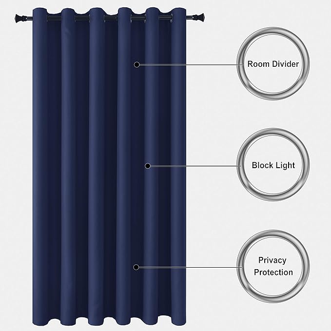 DWCN Total Privacy Room Divider Blackout Curtain - Thermal Curtains for Patio Door, Living Room, Bedroom Partition and Shared Office Space, 1 Grommet Curtain Panel, 8.3ft Wide x 7ft Tall, Navy Blue - Image 4