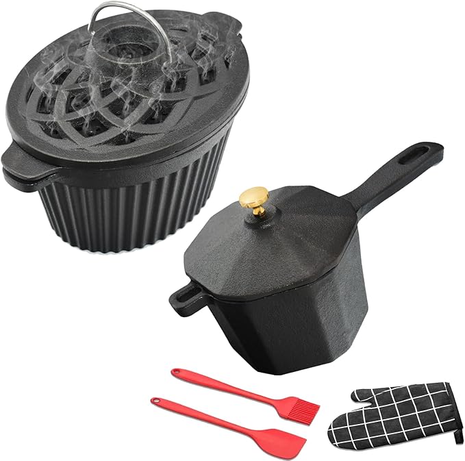 Wood Stove Steamer & Humidifier + Mini Sauce Pan Set with Accessories – Dual-Layer Simmer Pot, Butter Melter & Grill Tools for Fireplace, BBQ & Campfire Cooking by Unknown