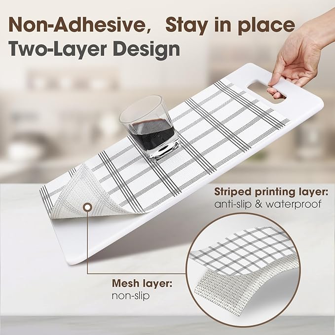 Drawer and Shelf Liner, Non-Slip Kitchen Cabinet Liners Non-Adhesive Thick Strong Grip Waterproof Washable Mats Protect Dresser Shelves Cupboard Bathroom Cabinets, White Stripes, 24IN X 10FT - Image 2