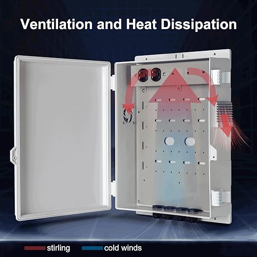 Outdoor Electrical Junction Box with High Power Outlet, ABS Water Resistant Enclosure with Internal Mounting Panel & Hinged Cover (16" H* 12" L* 4" W) - Image 5