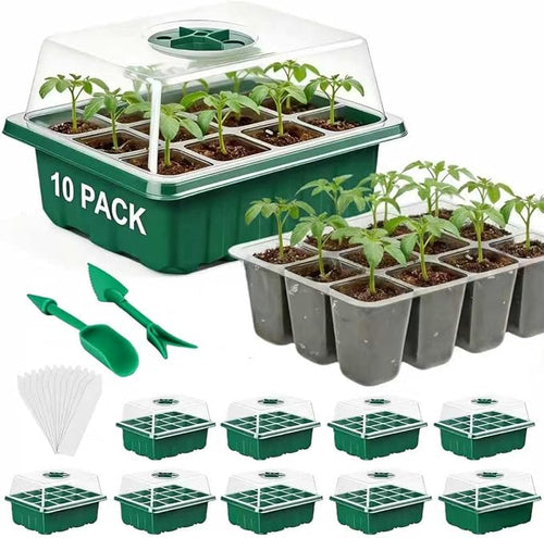 10 Pcks Seed Starter Tray 120 Cells Seed Starter Kit with Humidity Dome, Seed StartingTrays for Seed Seedling Planting Starter, Mini Greenhouse Plant Germination Trays（Green） by Unknown