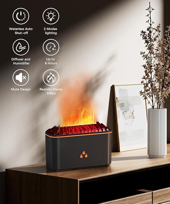 Essential Oil Diffuser, Flame Air Aromatherapy Diffuser, 7 Color Changing Light, Aromatherapy Humidifier with Auto Shut-Off for Home, Bedroom, Yoga, Spa(Black) - Image 4