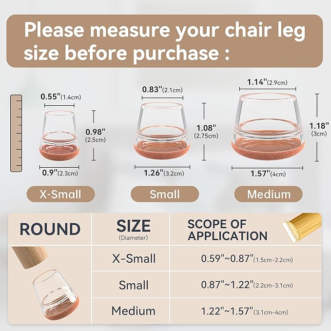 24PCS Extra Small Chair Leg Floor Protectors for Hardwood Floors, Furniture Sliders for Chair Legs, 360°Felt Pad Bottom Wrapped Thickening Furniture Pads Cap Covers to Scratch and Reduce Noise - Image 3