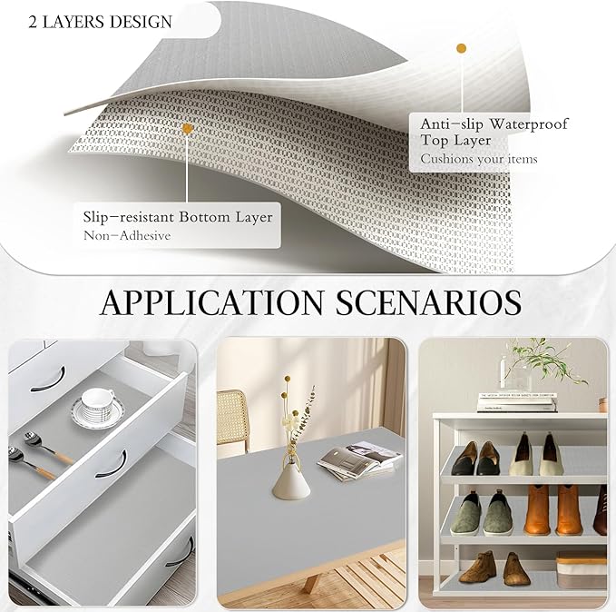 Beautysaid Shelf and Drawer Liner for Kitchen Cabinet, Non Adhesive Non Slip Shelf Paper Waterproof Washable Thickened for Dresser Pantry Shelve Bathroom Protector Liner(Light Grey,12 in x 30 FT) - Image 3
