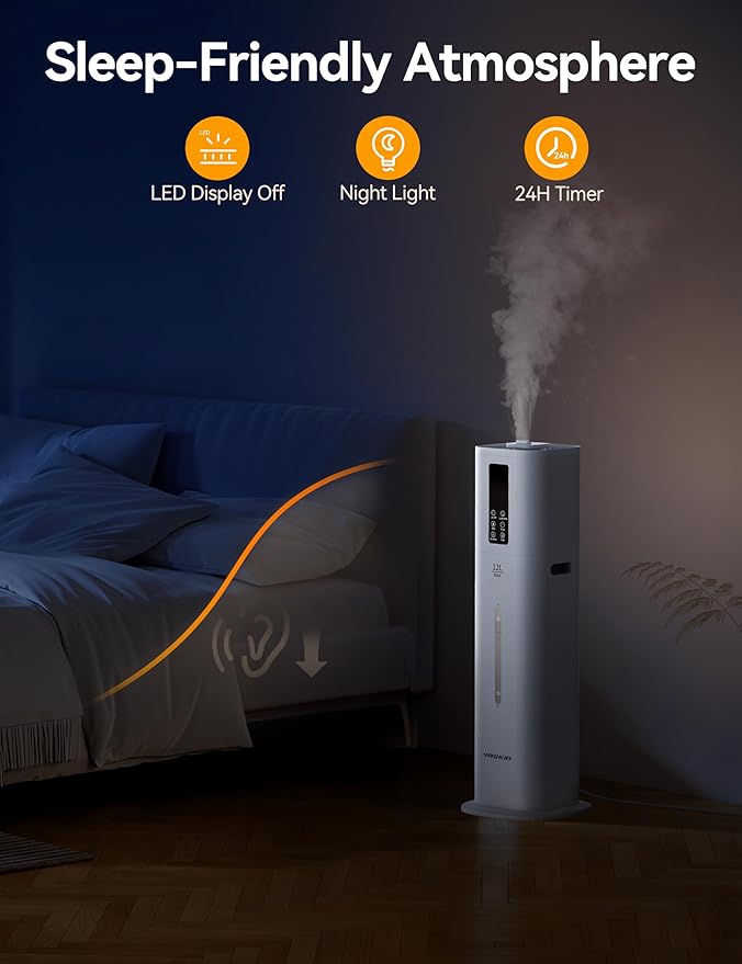 VAGKRI 12L Humidifiers for Large Room, Last 120 Hours, Cover up to 1000ft², Top Fill Ultrasonic Cool Mist Humidifier, 3 Mist Level, 24H Timer, Essential Oil Diffuser Humidifiers For Bedroom, Home - Image 5
