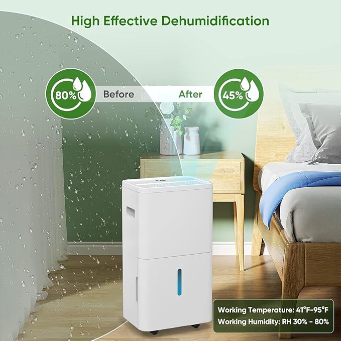 Dehumidifier, Dehumidifier for Basement with Drain Hose Max 70 Pints, Dehumidifiers for Home up to 4,500 Sq. Ft, Ideal for Bedroom, Bathroom & Large Rooms, Humidity Control, Dry Clothes, 24HR Timer - Image 3