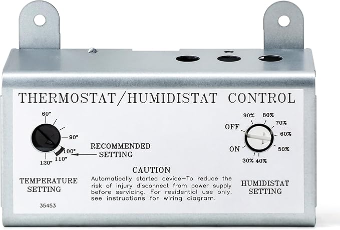 Attic Fan Thermostat and Humidistat, Adjustable Temperature and Humidity Controller 120V Thermostat Replacement for Power Attic Ventilators, Greenhouse Fan and Exhaust Fan by Hipoilk