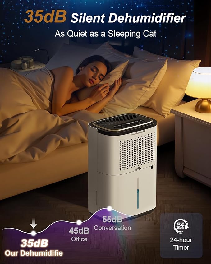 4800 Sq. Ft. Dehumidifier for Basement, 50 Pint Quiet Dehumidifiers for Home with Drain Hose, Smart Humidity Control, 24H Timer & Child Lock, Ideal for Large Rooms, Bathroom, Bedroom, Garage - Image 5