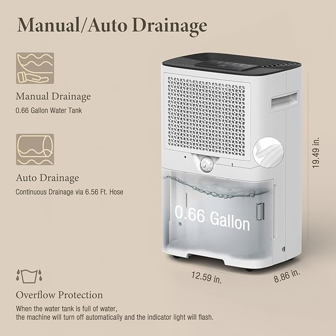 4500 Sq. Ft Dehumidifier with Drain Hose - Ideal for Bedrooms, Basements, Bathrooms, and Laundry Rooms - with Digital Control Panel, 24 Hr Timer, and Front Humidity Display - Image 5