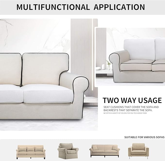 Easy-Going Stretch Cushion Cover Sofa Cushion Furniture Protector Sofa Seat Sofa slipcover Sofa Cover Soft Flexibility with Elastic Bottom(Chiar Cushion,Snow White) - Image 3