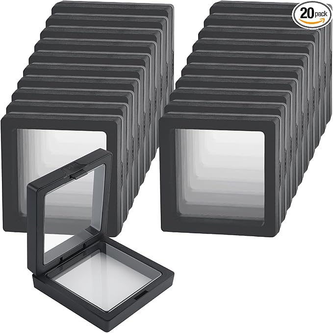 20 Pcs Black Seashell Holder, 3D Floating Display Box 2.7 x 2.7 Inches, Transparent Display Case for Sea Shell Collectibles, Jewelry, Rings, Crystal, Badges, Coastal Decor by Unknown