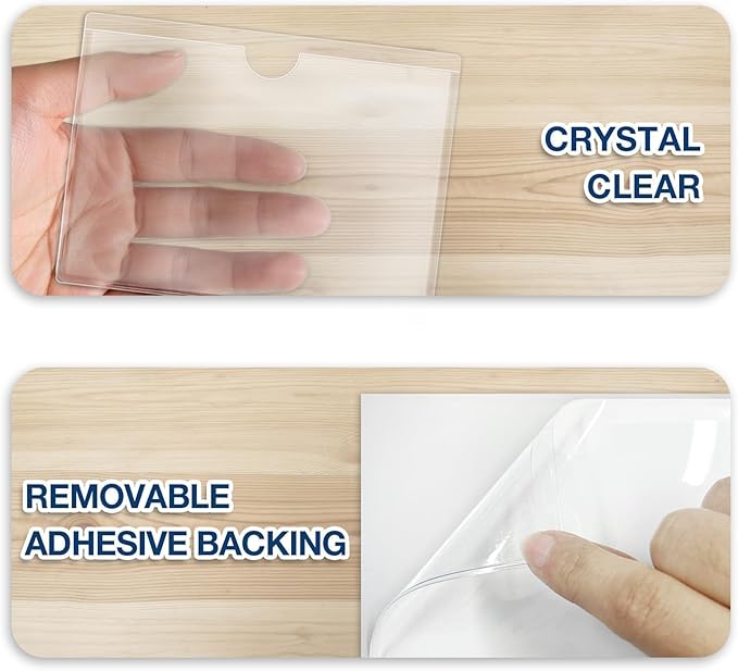 H4D 48 Pack Labels for Storage Bins, 3" x 5" Plastic Clear Adhesive Index Card Holders, Tote Label Pockets for Organizing Storage, Library Card, Shelves - Image 8