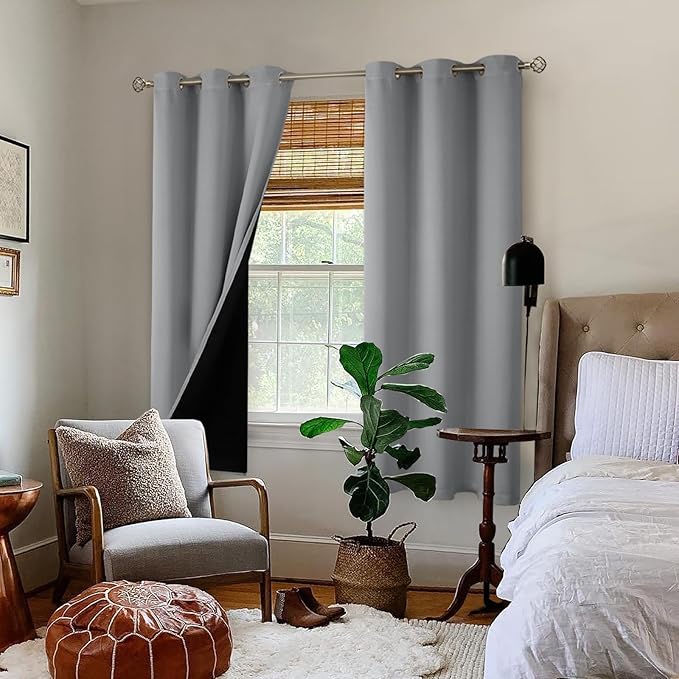 BGment Thermal Insulated 100% Blackout Curtains 63 Inch Length 2 Panels, Total Light Blocking Curtains for Bedroom, Grommet Window Drapes with Thick Black Liner, 42 Inch Wide Each Panel, Dove Grey - Image 2