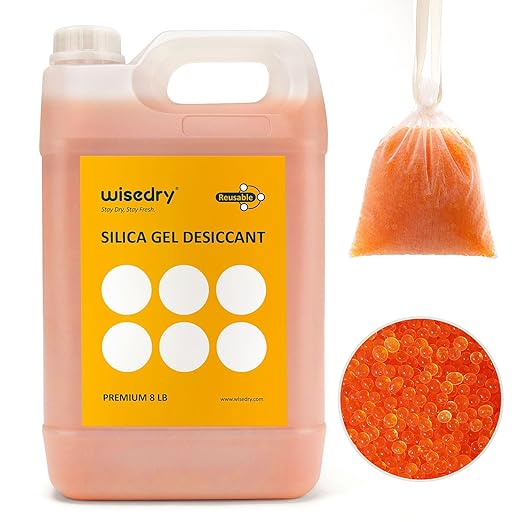 wisedry [ 8 LBS ] Reusable Silica Gel Beads Color Indicating Rechargeable Desiccant Beads Bulk with 20 Pcs Organza Drawstring Bags by wisedry