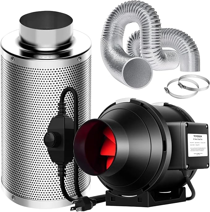 VIVOSUN Grow Tent Ventilation System, 4 Inch Inline Duct Fan with Speed Controller, 4'' Carbon Filter, and 8ft. Ducting Combo, Air Cooling and Filtration Kit for Grow Tent, Hydroponics by VIVOSUN