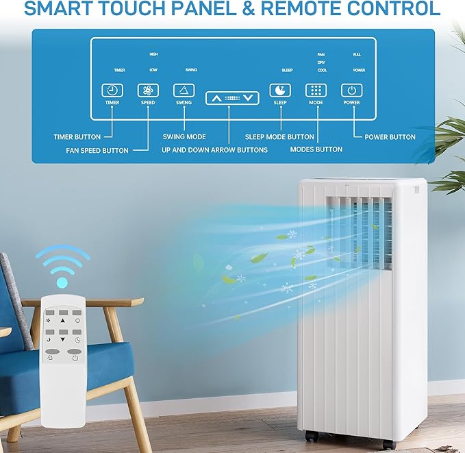 8000 BTU Portable Air Conditioner for Room, Portable AC Air Conditioner with Remote Control & Window Kit, 4-in-1 Air Conditioner Cools Up To 350 sq. ft, 1-24H Timers - Image 2