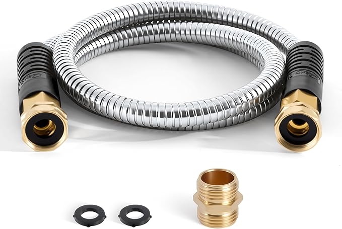 Cesun Short Garden Hose 3 feet, Small Metal Leader Hose, Drinking Water Hose, Flexible, Lightweight Stainless Steel Water Pipe for RV, Outdoor, Yard, 3ft x 5/8", Female to Female by Cesun