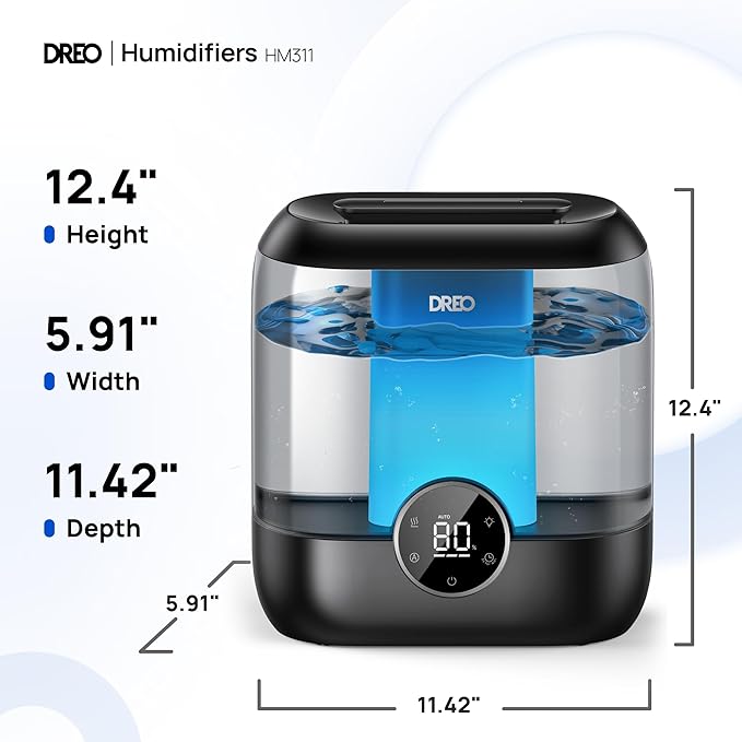 DREO 6L Top Fill Humidifiers for Bedroom, 60H Runtime 28 dB Quiet Supersized Cool Mist Air Humidifiers for Large Room, Baby Nursery, Plant, Indoor, Night Light, Easy to Clean, Precise Humidity Control - Image 9