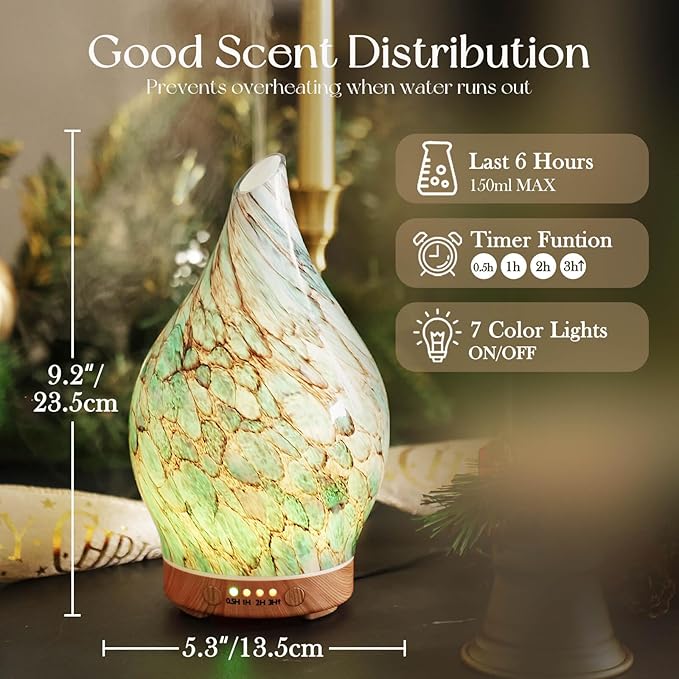 Porseme 150ml Glass Essential Oil Diffuser Aromatherapy Ultrasonic Cool Mist Humidifier 6 Running Hours Waterless Auto-Off Air Diffusers for Sleeping,Yoga,Office Working Spa and Rest (Light Blue) - Image 3