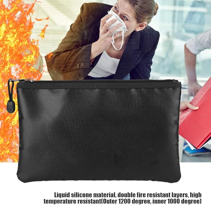 plplaaoo Fire Document Bag Briefcase High Temperature Liquid Silicone Material for Passport Money Laptop Keeping Home Use Black 27x16cm 29x20cm (29 * 20CM) - Image 3