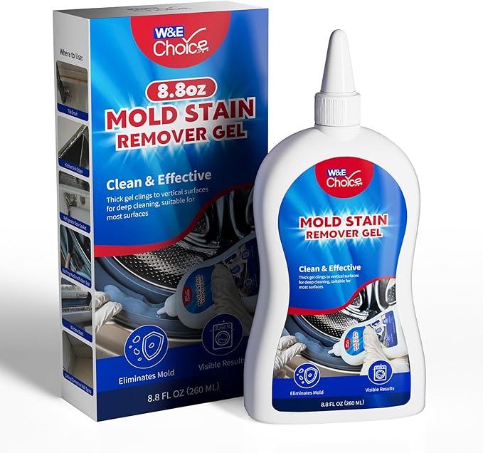 W&E Choice Mold Stain Remover Gel Cleaner for Shower, Bathroom Tile Grout and Caulk - Heavy Duty Mildew Stain Cleaner for Front Load Washing Machine Rubber Seal - No Scrubbing Gel Formula, 8.8 Fl Oz by WEChoice