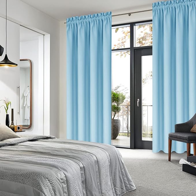 DWCN Blackout Curtains for Bedroom – Thermal Insulated Energy Saving Drapes for Living Room, Light Blue, W 38 x L 84 Inch, Set of 2 Rod Pocket Curtain Panels - Image 2