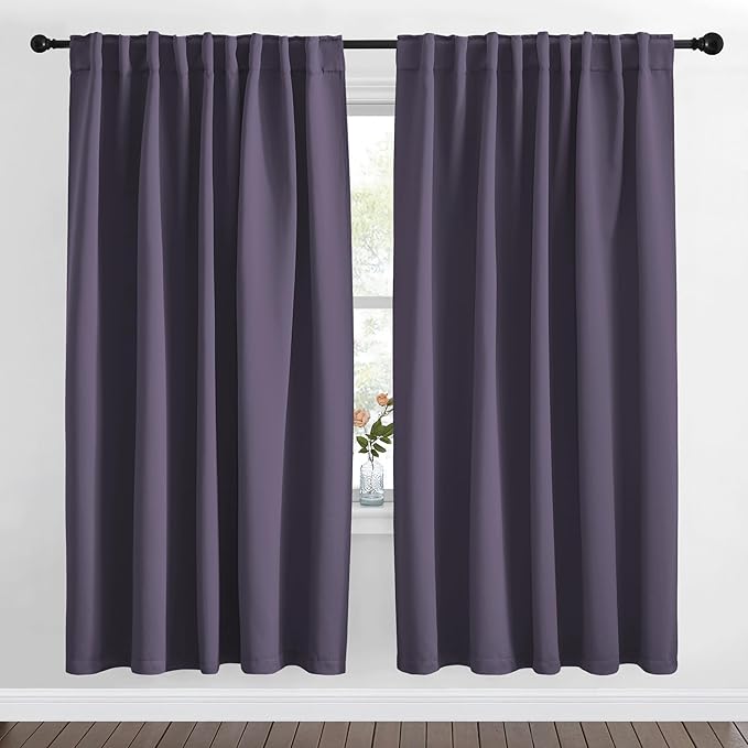 NICETOWN Living Room Blackout Draperies Curtains - (Greyish Purple Color) W70 x L72, 2 Panels, Home Decoration Window Blackout Drape Panels for Patio Door by NICETOWN