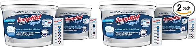 DampRid Hi-Capacity-Moisture Absorber Bucket, Fragrance Free, 2 lb. 15.5 oz. & Moisture-Detection Strip, Attracts & Traps Excess Moisture, 2 Count (Pack of 2) by DampRid