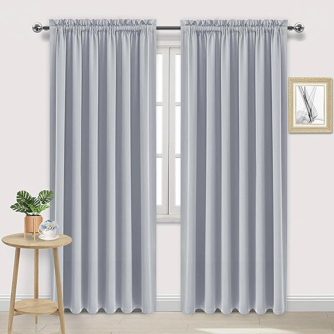 DWCN Blackout Curtains for Living Room Thermal Insulated, Energy Saving & Noise Reducing Bedroom Curtains, Silver Grey, W 70x L 84 Inch, Set of 2 Rod Pocket Curtain Panels by DWCN