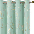 BUHUA Blackout Curtains 72 Inches Long, Gold Foil Print Pattern Room Darkening Curtain, Living Room Curtains & Drapes, Thermal Insulated Window Panel Set, 66 x 72 Inch, Aqua by BUHUA