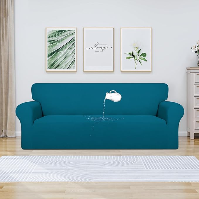 PureFit 100% Dual Waterproof Couch Cover Slipcovers for Couches and Sofas - Stretch Non Slip Fleece Sofa Covers Washable, Leakproof Furniture Protector for Kids, Pets (Oversized Sofa, Peacock Blue) - Image 2