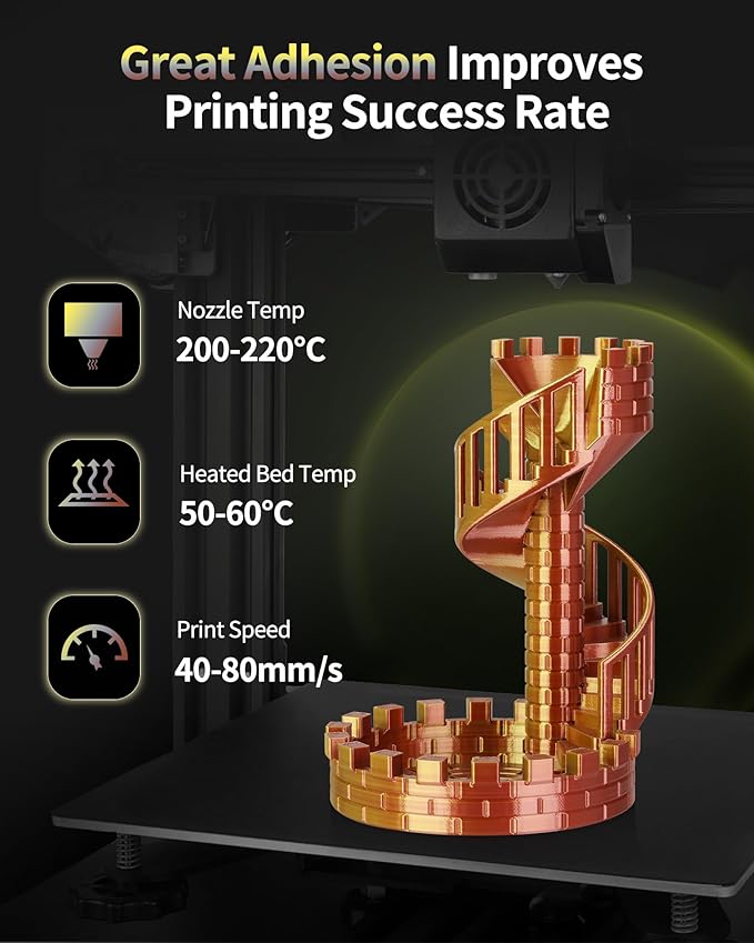 LANDU Silk Tri-Color PLA Filament 1.75mm 1Kg,Triple Color Silk PLA Filament,Silk Rainbow PLA Filament,Neatly Wound 3D Printer Filament,3 in 1 Multi Color Filament +/-0.02mm, Silk Gold Silver Copper - Image 4