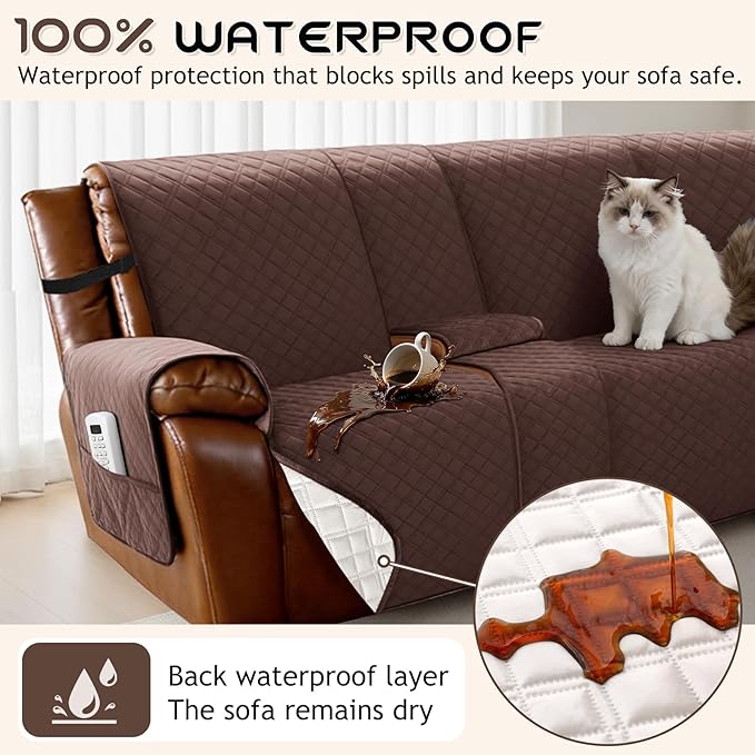 Arfntevss Waterproof Recliner Sectional Couch Covers for Reclining L Shape Sofa Cover Non Slip Washable L Shaped Slipcover Sets for Dog Furniture Protector (5 Seat with 2 Console Cover, Dark Brown) - Image 2