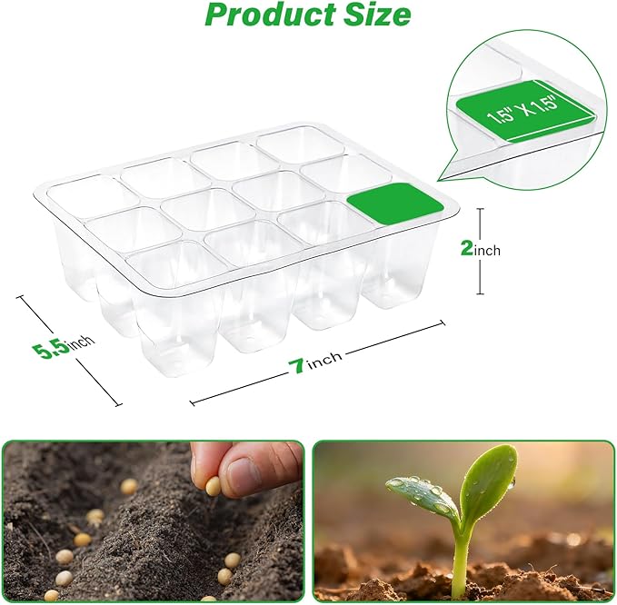 Bonviee 12 Packs Seed Starter Tray with Drainage Holes, Reusable & Durable, Clear for Root Monitoring, Easy to Repotted Without Root Damage, 12 Cells per Tray - Image 3