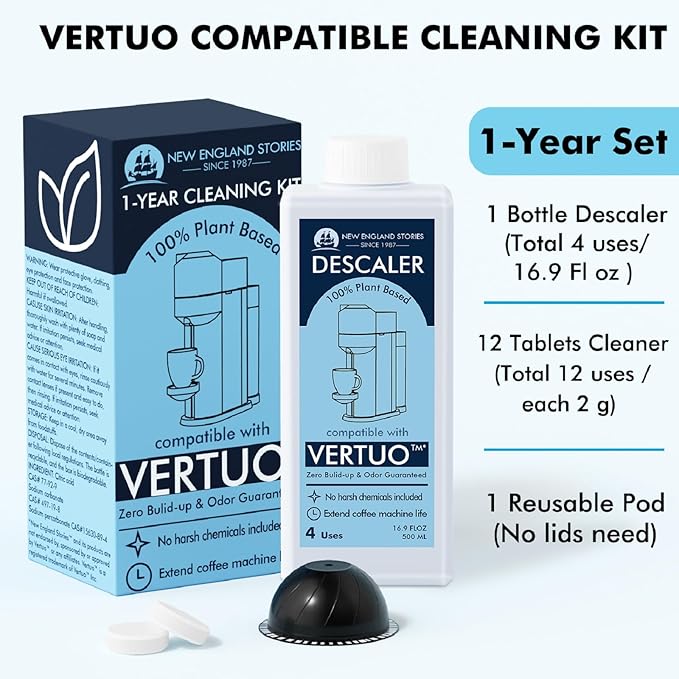 (12 Months Supply) Descaling Kit Compatible with Nespresso Vertuo, Odorless Coffee Brewer Machine Descaler Set, Liquid Descaling Solution for Nespresso, Includes Reusable Pod and 12 Cleaning Tablets - Image 2