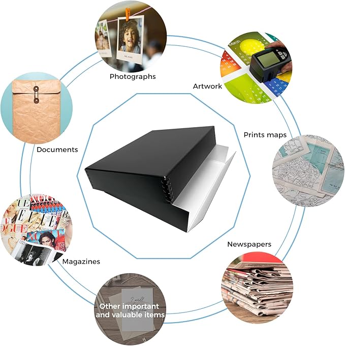 Lineco 11x14 Black Museum Archival Storage Box, Drop Front Design, 11 1/2 x 15 x 3 in. Acid-Free with Metal Edge. Preserves Picture Longevity, Organize Photos or Documents, Crafts, DIY. - Image 6