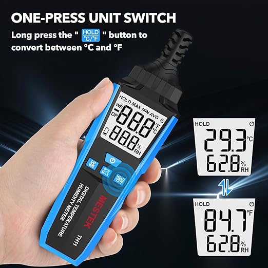 MESTEK Temperature Humidity Meter, High Precision Digital Hygrometer with Ambient, Dew Point, Wet Bulb Temperature for Indoor Outdoor, Thermometer with Min/Max, Data Hold, LCD Backlight, TH11 - Image 6