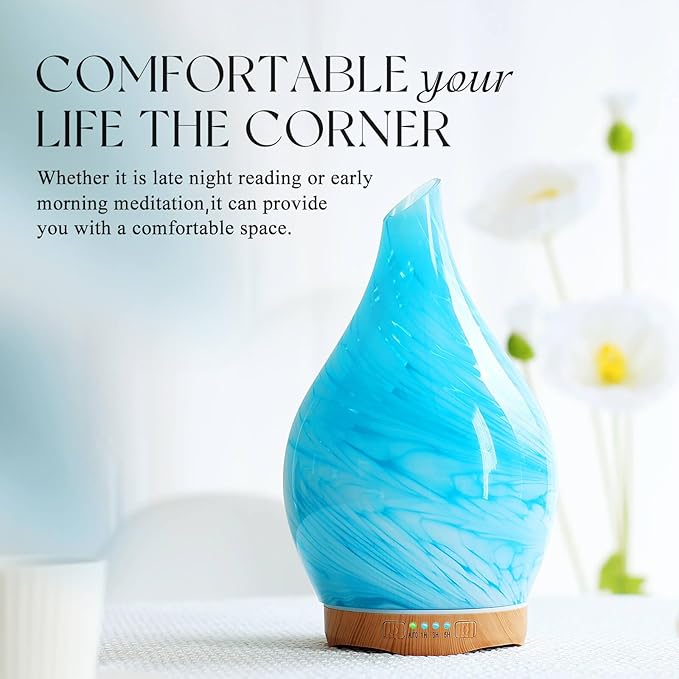 Porseme 280ml Essential Oil Diffuser Glass Color Changing Aroma Air Diffusers Aromatherapy Ultrasonic Cool Mist Humidifier 7 Running Hours Waterless Auto-off for Sleeping, Yoga, Office, Spa(Blue Wave) - Image 4