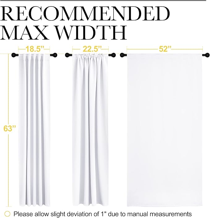 NICETOWN Window Treatment Curtain Panels - (White Color) W52 x L63, 2 Pieces, Semi Blackout Window Treatment Drape Panel for Kids Bedroom - Image 8
