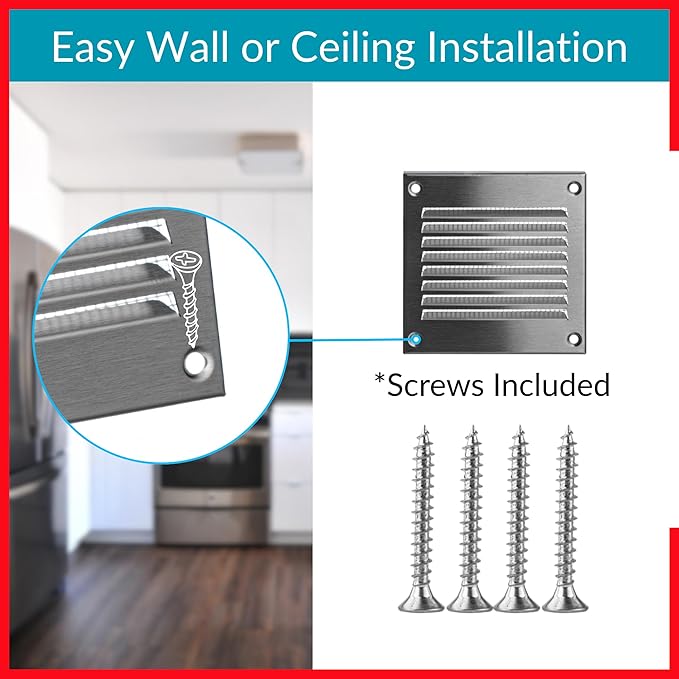 2x2 Vent Cover (Duct Opening) - HVAC Return Air Grille for Wall and Ceiling - Stainless Steel AC Vent Cover with Mesh - Rectangular Ventilation Register - Overall Size: 3.94" W x 3.94" H - Image 4