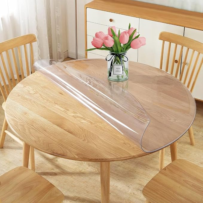 44 Inch Diameter Clear Round Plastic Protector Cover Vinyl Tablecloth Clear PVC Placemats Circle Desk Pad Dining Coffee Table Wood Furniture Protector Wipeable Water Resistant Table Runner Protector by WanDeela