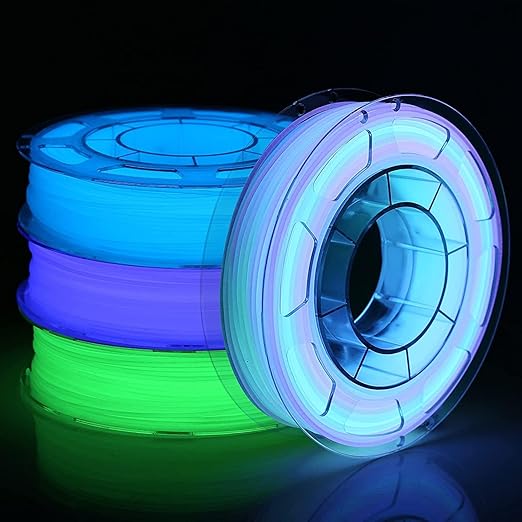 AMOLEN Glow in The Dark Multicolor Fast Change 3D Printer Filament 1.75mm, 5 Meter Green, Blue and Blue Purple Bundle, 1.75mm PLA Filament, 3D Glitter Printing Filament 200g X 4 Pack by AMOLEN