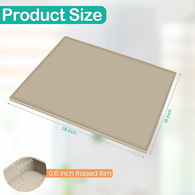 Waterproof Under Sink Mat 28" x 19", Silicone Cabinet Liner, Rubber Protector for Kitchen and Bathroom, Keeps Cabinets Clean, Dry, and Organized (Khaki) - Image 2