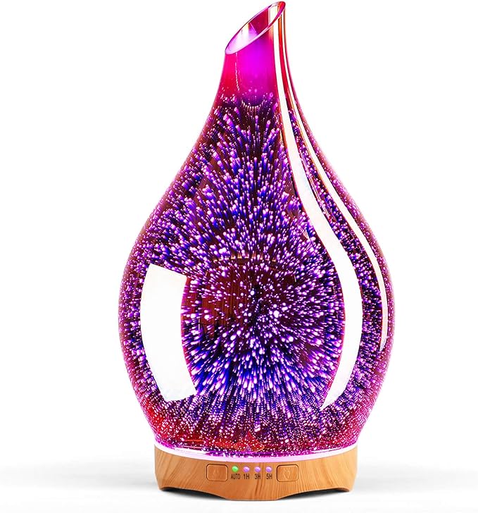 Porseme 280ml Essential Oil Diffuser, 3D Glass Aromatherapy Diffusor, Ultrasonic Cool Mist BPA Free Aroma Humidifier with Timer and Color Changing Function, Waterless Shut-Off for Home Office Room by Porseme