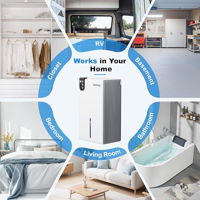 Dehumidifier for Home 1000 Sq. Ft. Smart Dehumidifier with Auto Shut-Off, Sleep Mode, 7 Color Light & Drain Hose, Timer, Dehumidifier for Basement, Bedroom, Bathroom, Living Room(Frost White) - Image 8