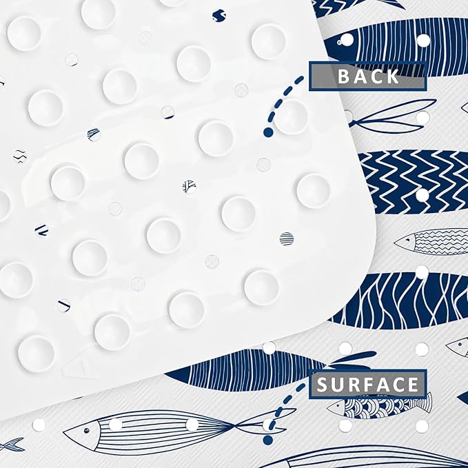 Fish Bathtub Mat Non Slip, Boho Baby Bath Mat for Tub Rubber Tub Mat, Cute Kids Bath Mats for Bathroom Ocean Anti Slip Shower Mat with Suction and Drain Holes Machine Washable, 40″X16″ - Image 4